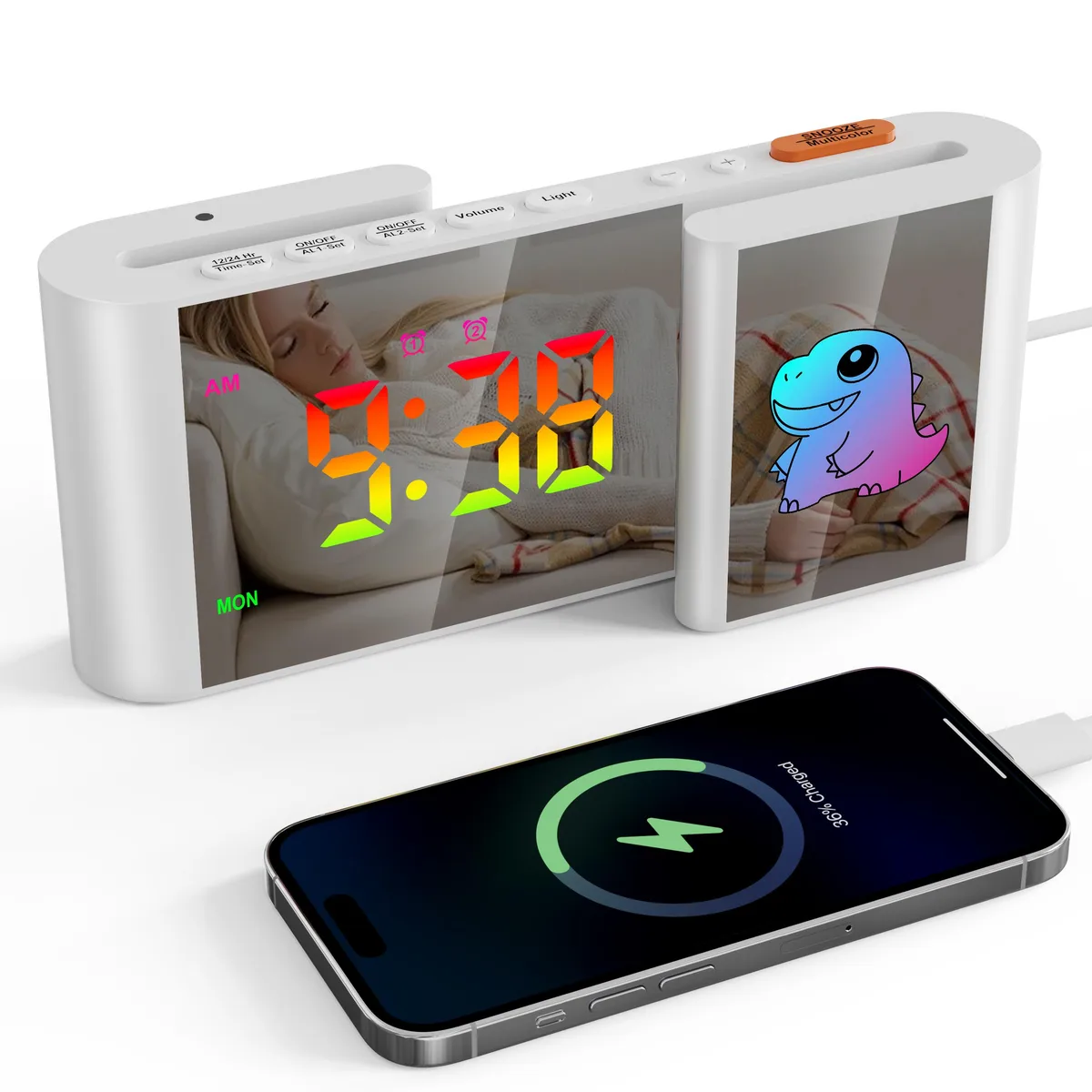 GIOFIMOK GIOFIMOK S-shaped Digital Alarm Clock White-Dinosaur — product photo