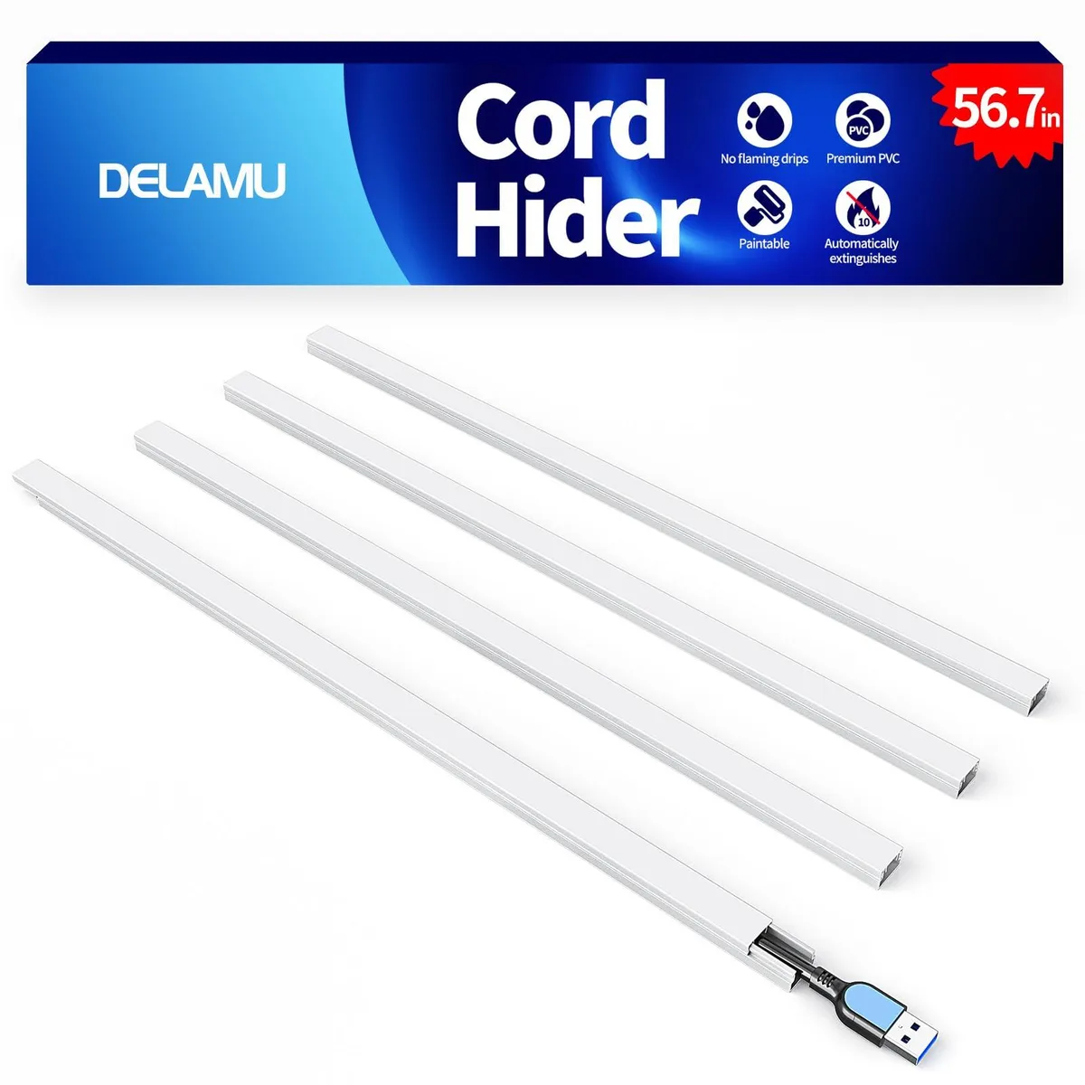  Delamu 56.7in Cord Cover White W0.55 H0.4in — product photo