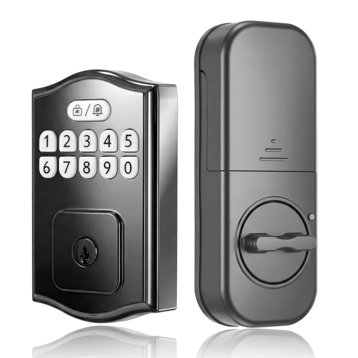 Black oval deadbolt with numeric keypad, 12-pack case