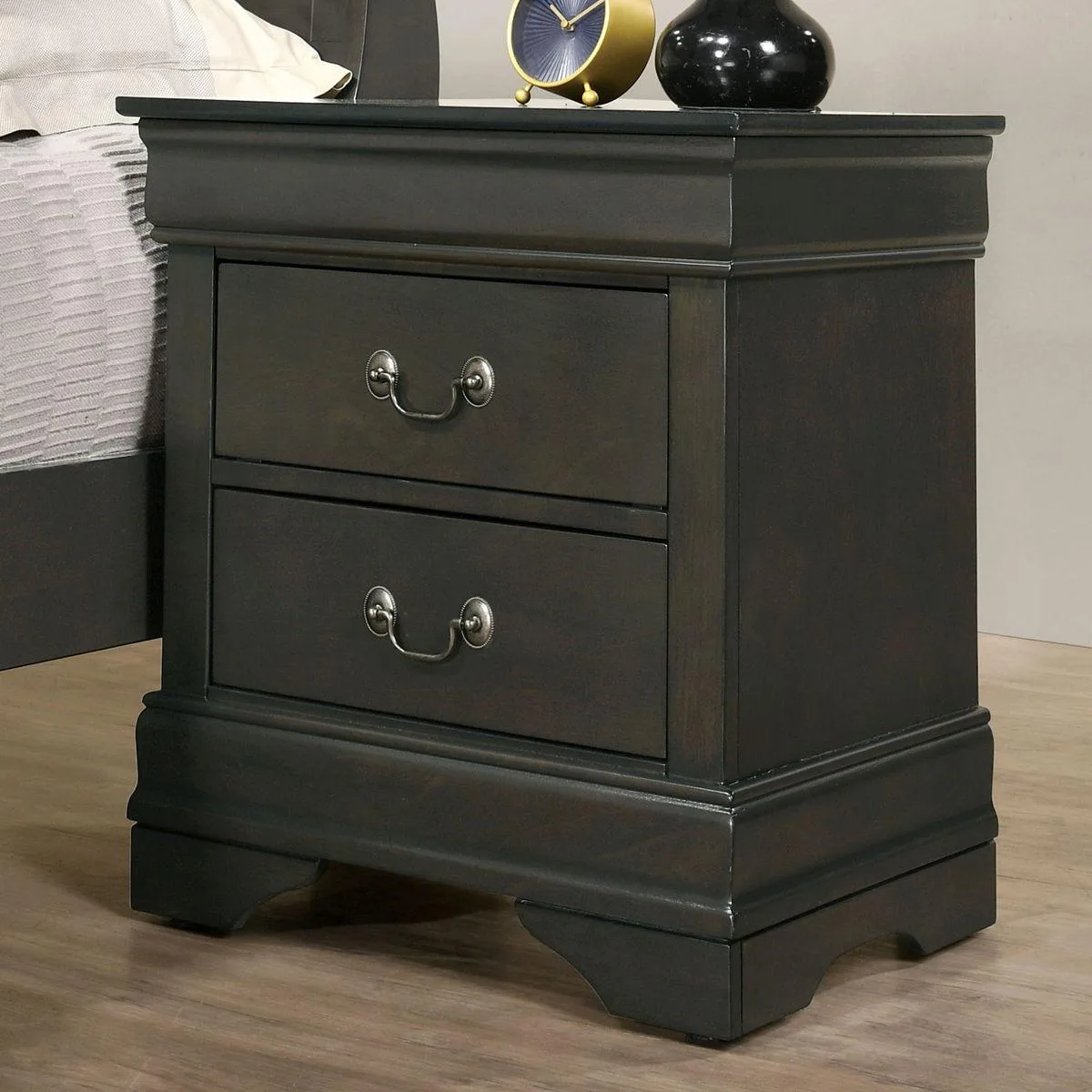 tuphen tuphen Nightstand Gray Louis Philippe Solid Wood English Dovetail Antique Brass Pulls 21 15 23 — product photo