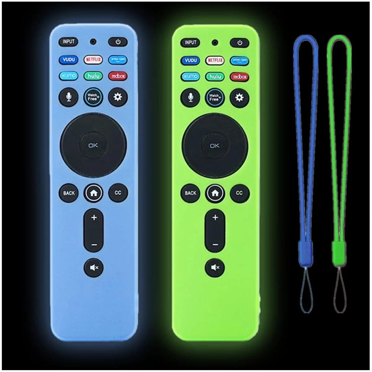 Blue silicone protective sleeve for VIZIO XRT260 remote with precision cutouts and lanyard loop