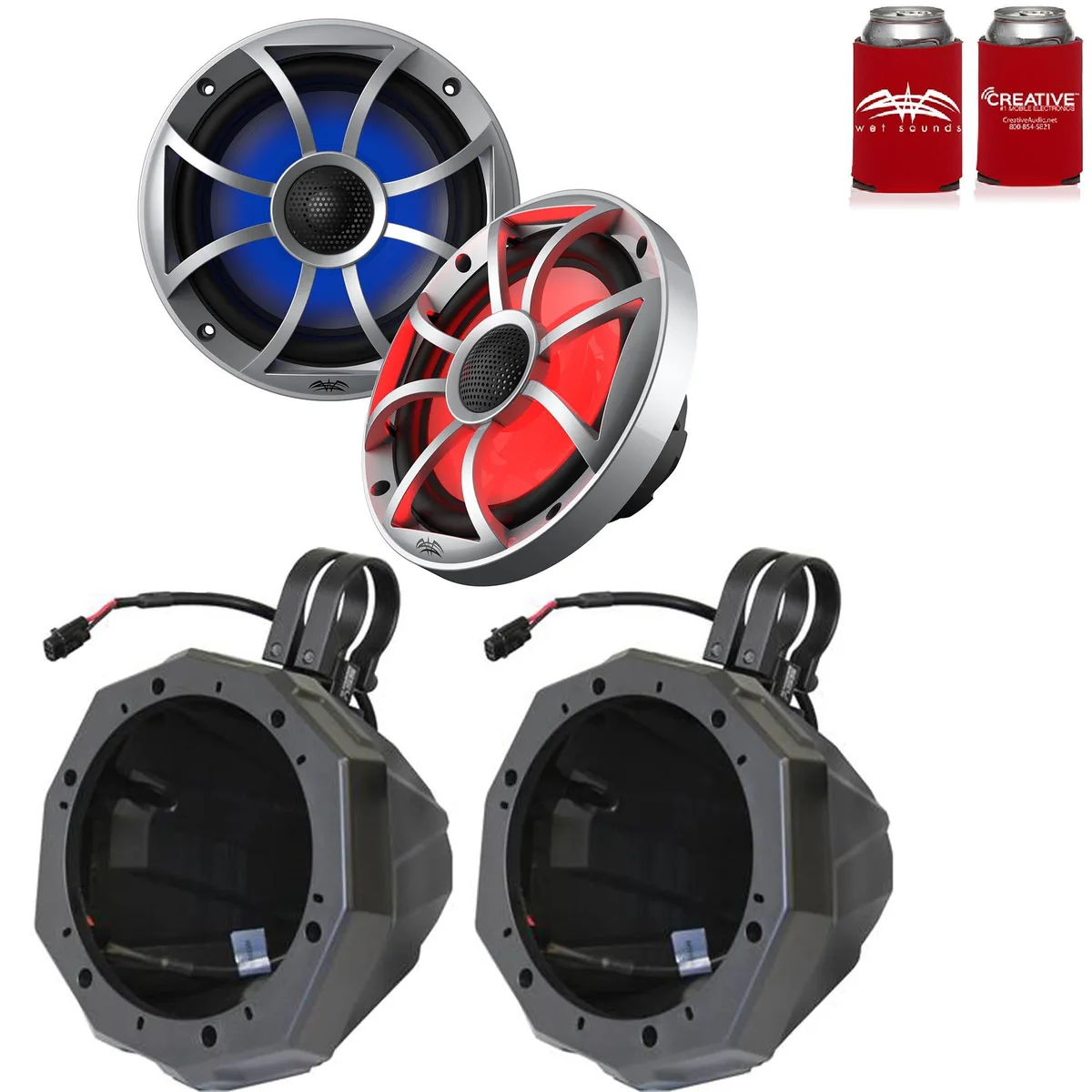 Wet Sounds Wet Sounds OE-65ic-S-RGB 6.5" speakers + SSV US2-C65 pods 1.75" clamps — product photo