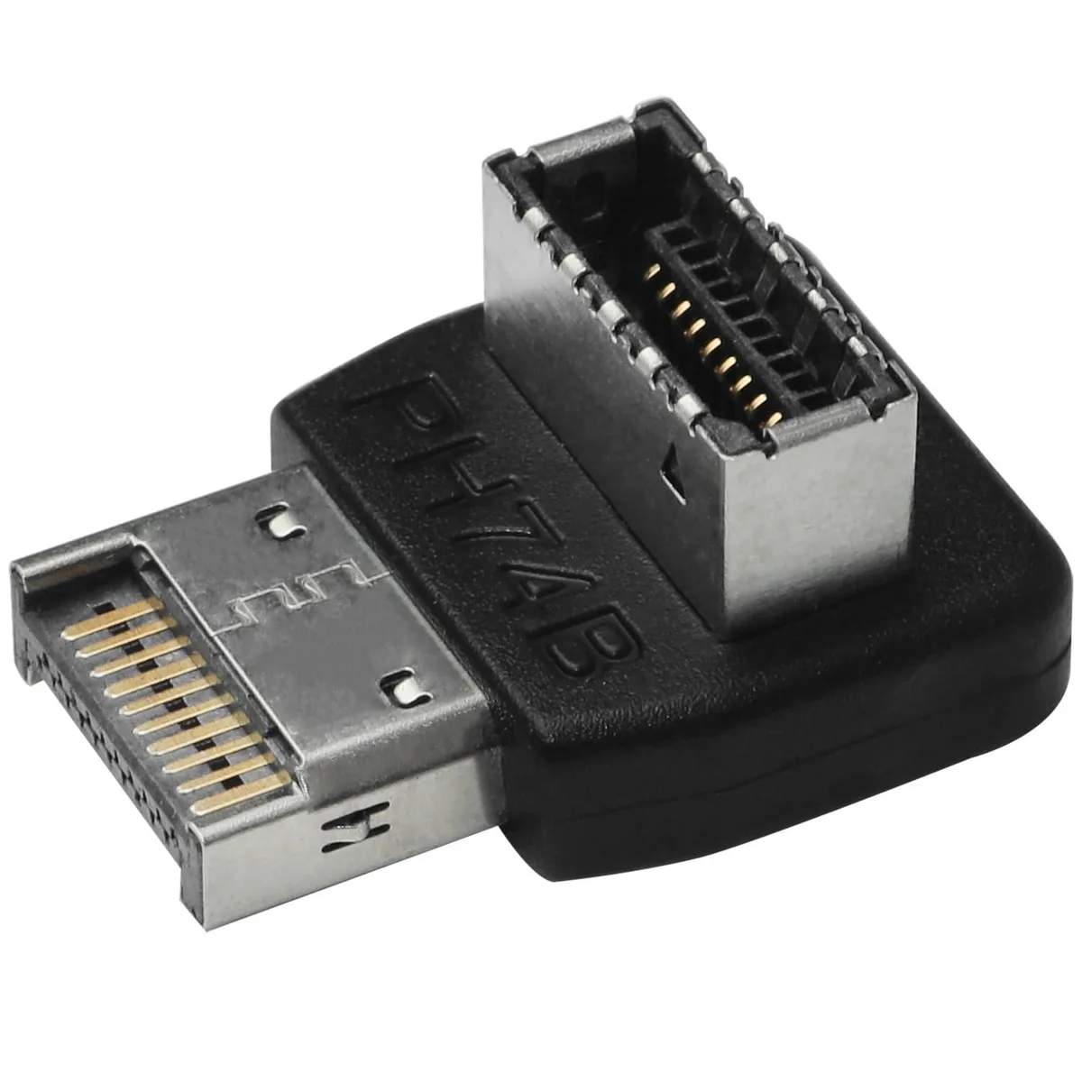Black right-angle USB Type-E adapter with 90-degree bend