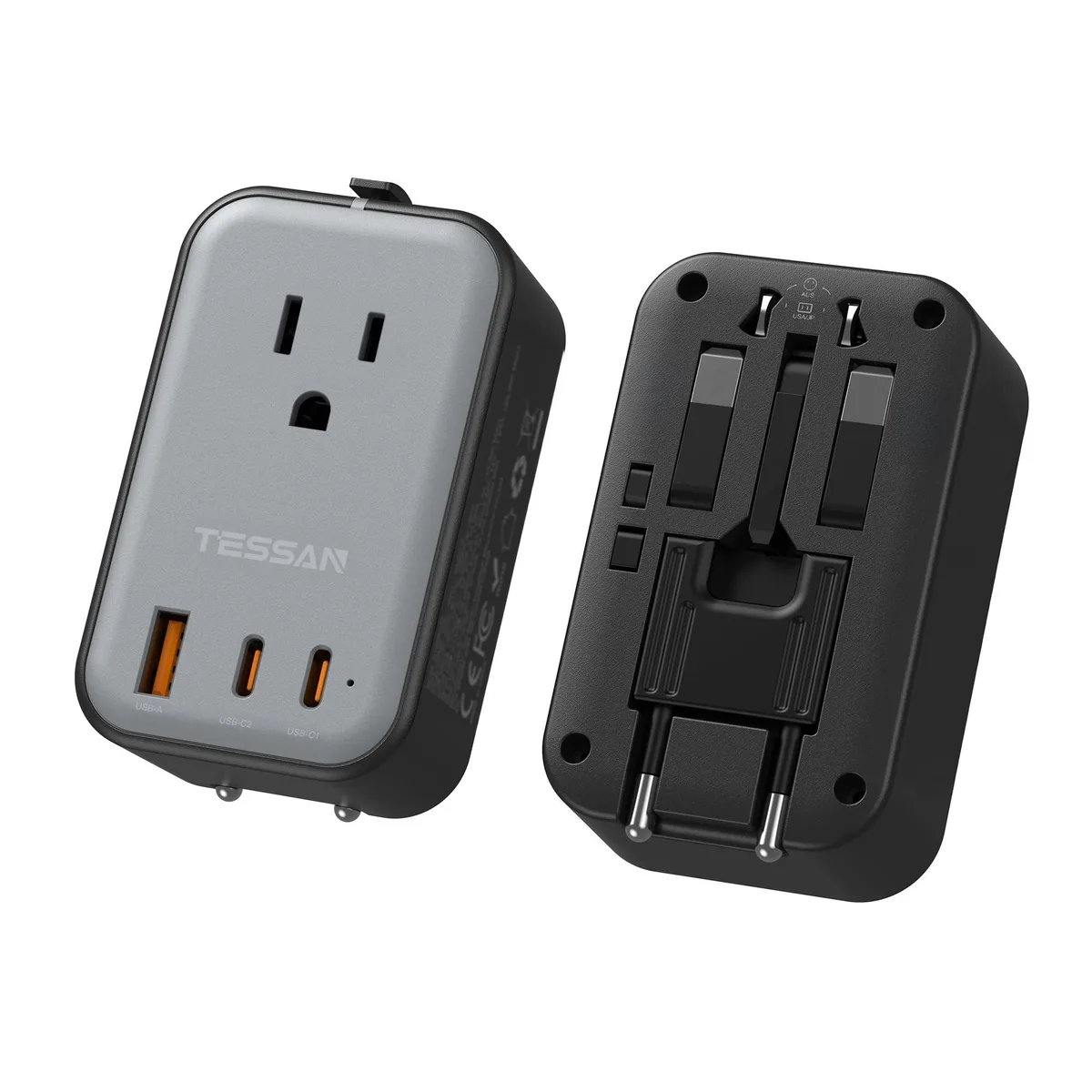  TESSAN NT009-US Universal Travel Adapter PD 20W 2 USB-C 1 USB-A Black — product photo