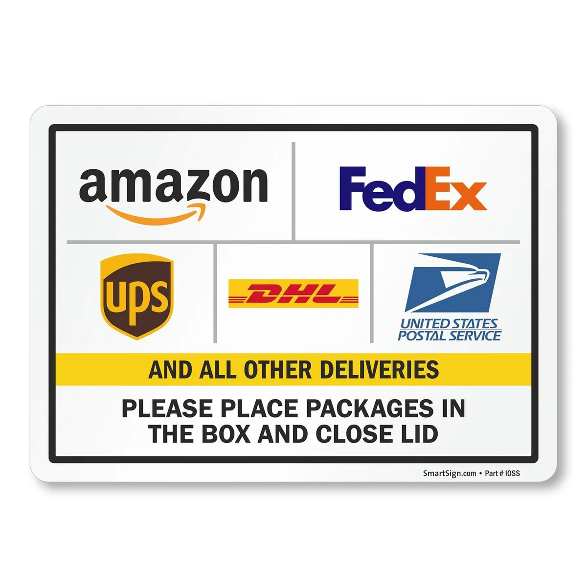  SmartSign I0SS "Please Place Packages" Sign 4-Pack 5x7 in — product photo