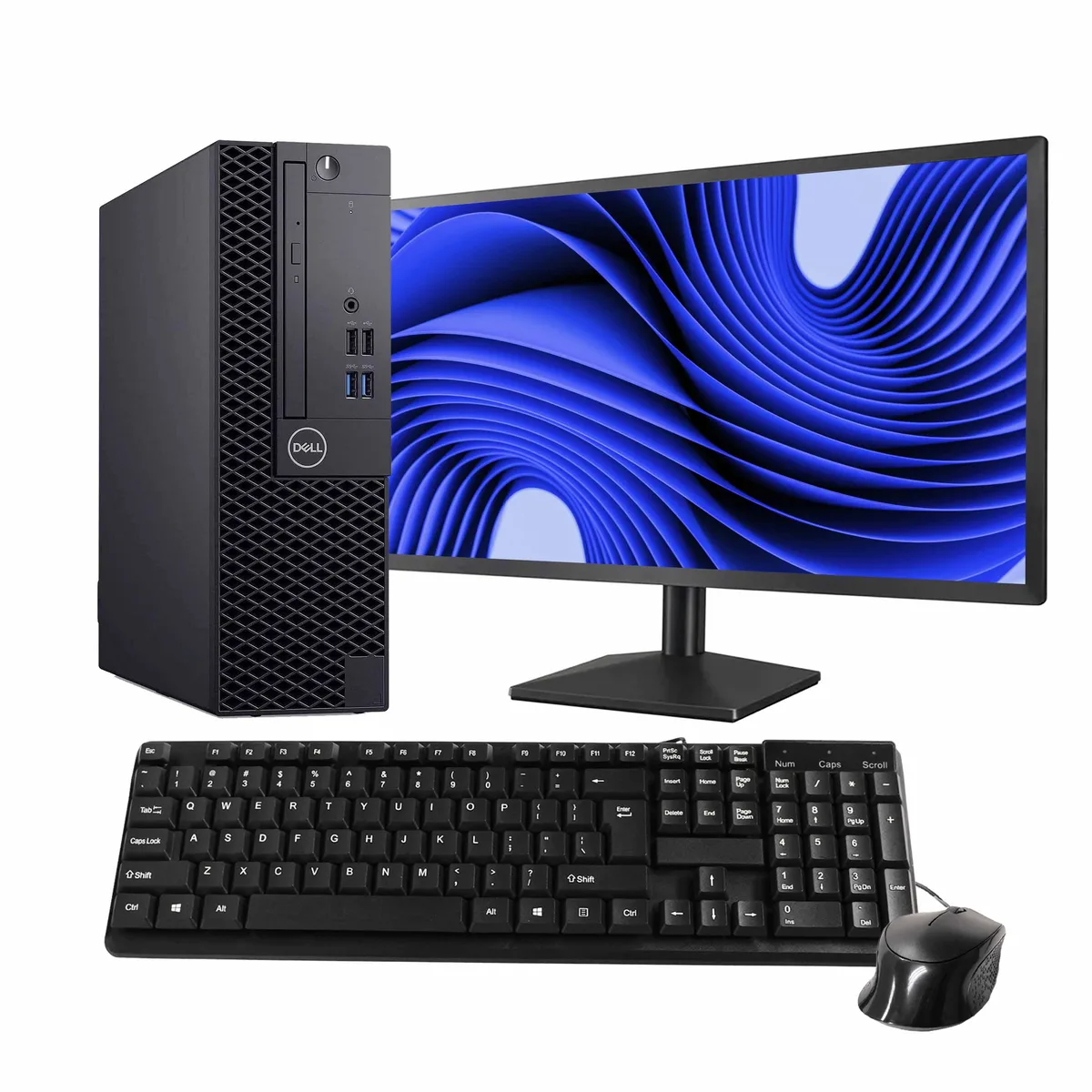 DELL Dell OptiPlex 3070 desktop PC i5-9500 16GB DDR3 500GB SSD Windows 11 Pro 24" monitor — product photo