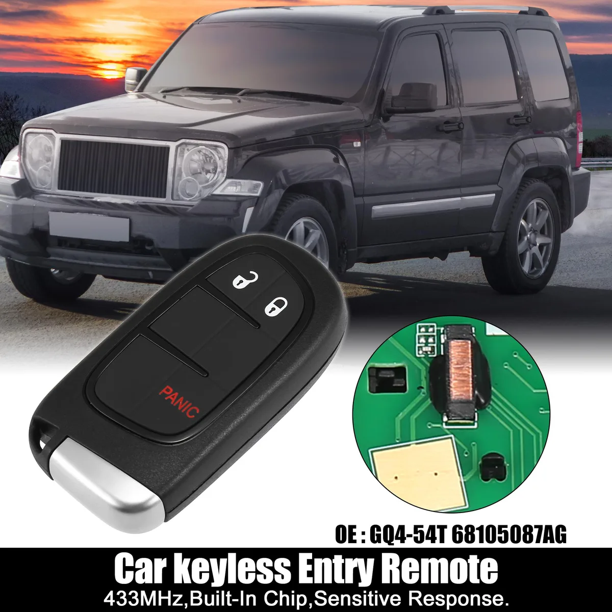 Unique-Bargains Unique-Bargains GQ4-54T 68105087AG 433MHz 4A Chip Jeep Cherokee 2014-2019 3 Buttons with Door Key car alarm — product photo