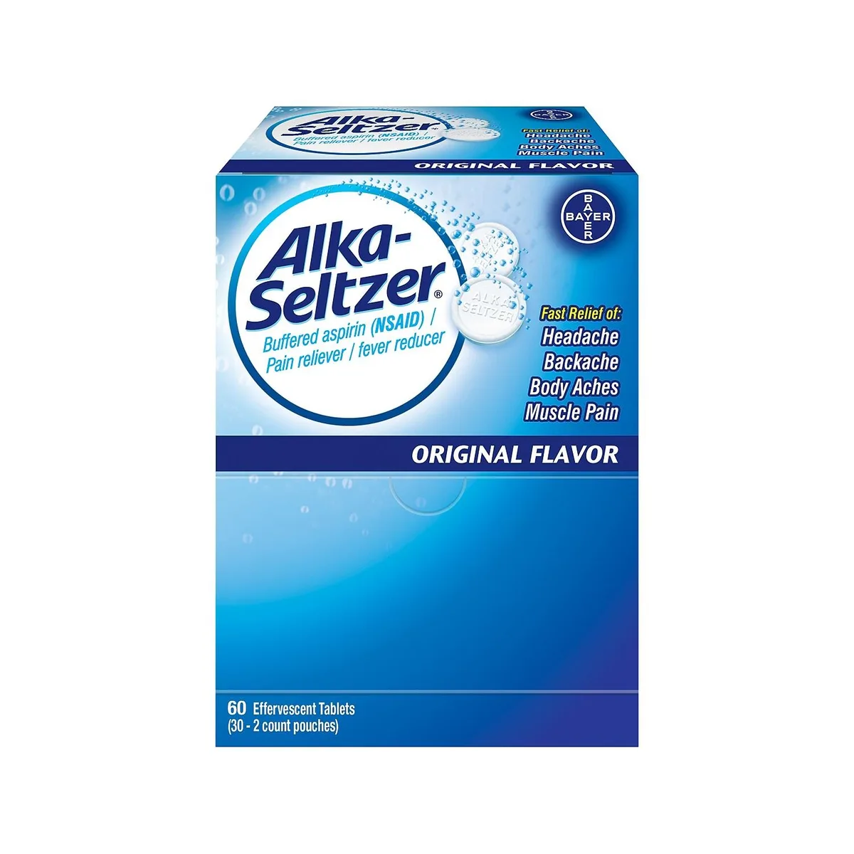 Bayer Bayer Alka-Seltzer Original Buffered Aspirin 325mg 30 Pouches 60 Tablets First Aid — product photo