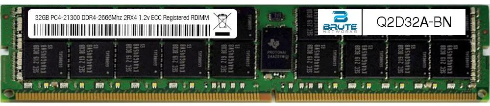 Brute Networks Brute Networks Q2D32A HP Compatible 32GB DDR4 2666 2Rx4 ECC Registered RDIMM — product photo