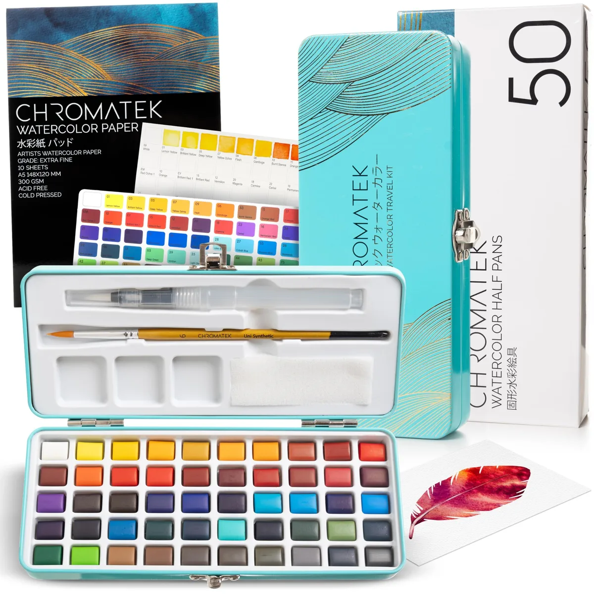  Chromatek WCPA50 Fine Art Watercolor 50 Pan Set with 10-page Pad — product photo