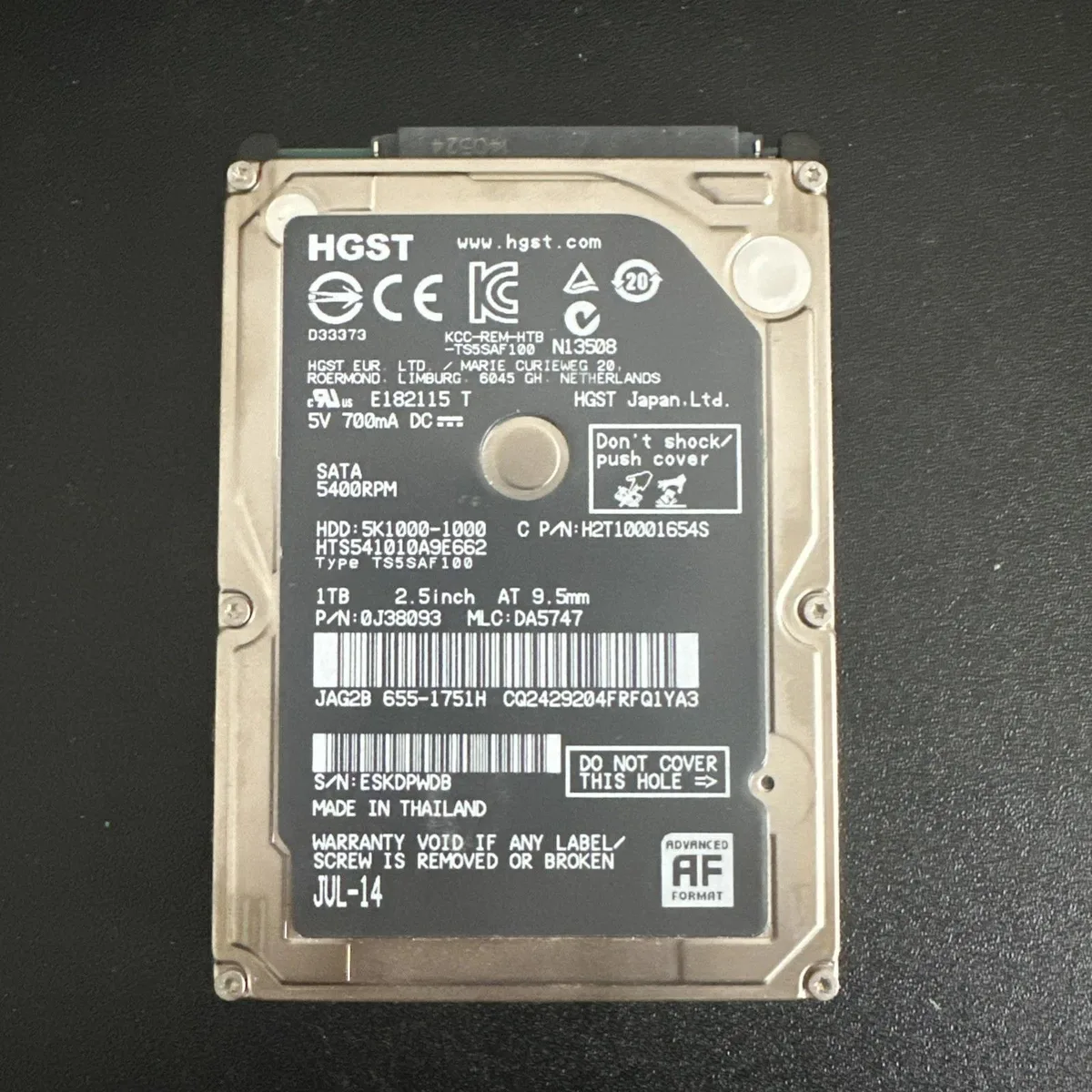 HGST HGST HTS541010A9E662 1TB 2.5" SATA 5400RPM 9.5mm internal hard drive — product photo