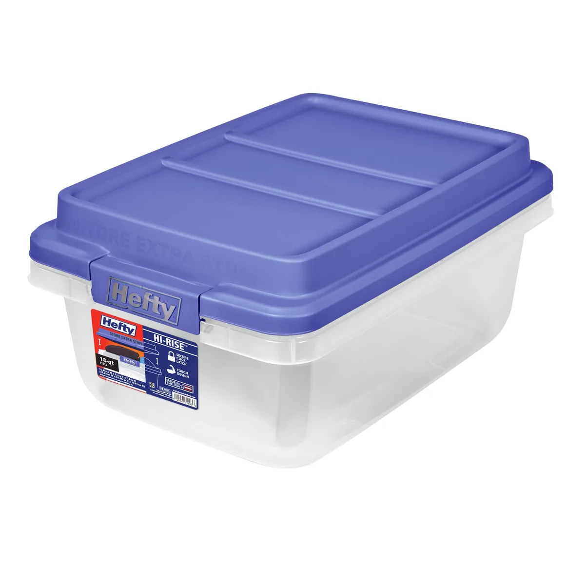 None Continuous None Continuous Hefty HI-RISE 18 qt Clear Blue food storage — product photo
