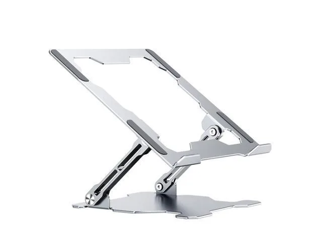 Moon silver foldable aluminium laptop stand with silicone pads and open grid design