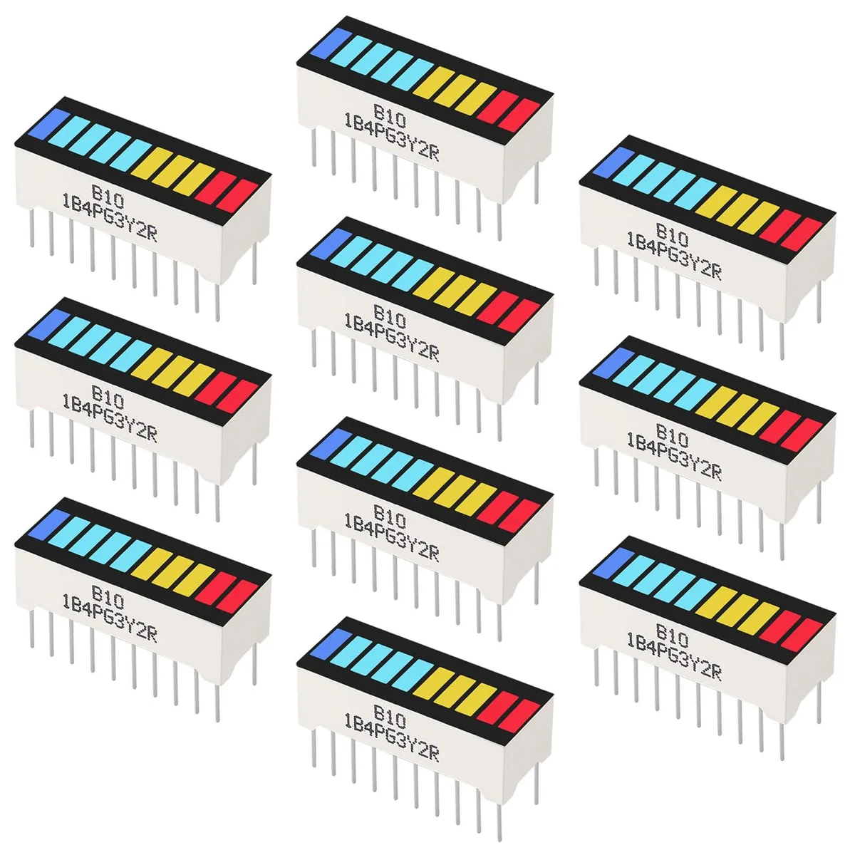 KEHIPI KEHIPI 10PCS 10 Segment LED Bar Graph 4 Colors 2xSuper Red 3xYellow 4xSuper Green 1xBlue — product photo