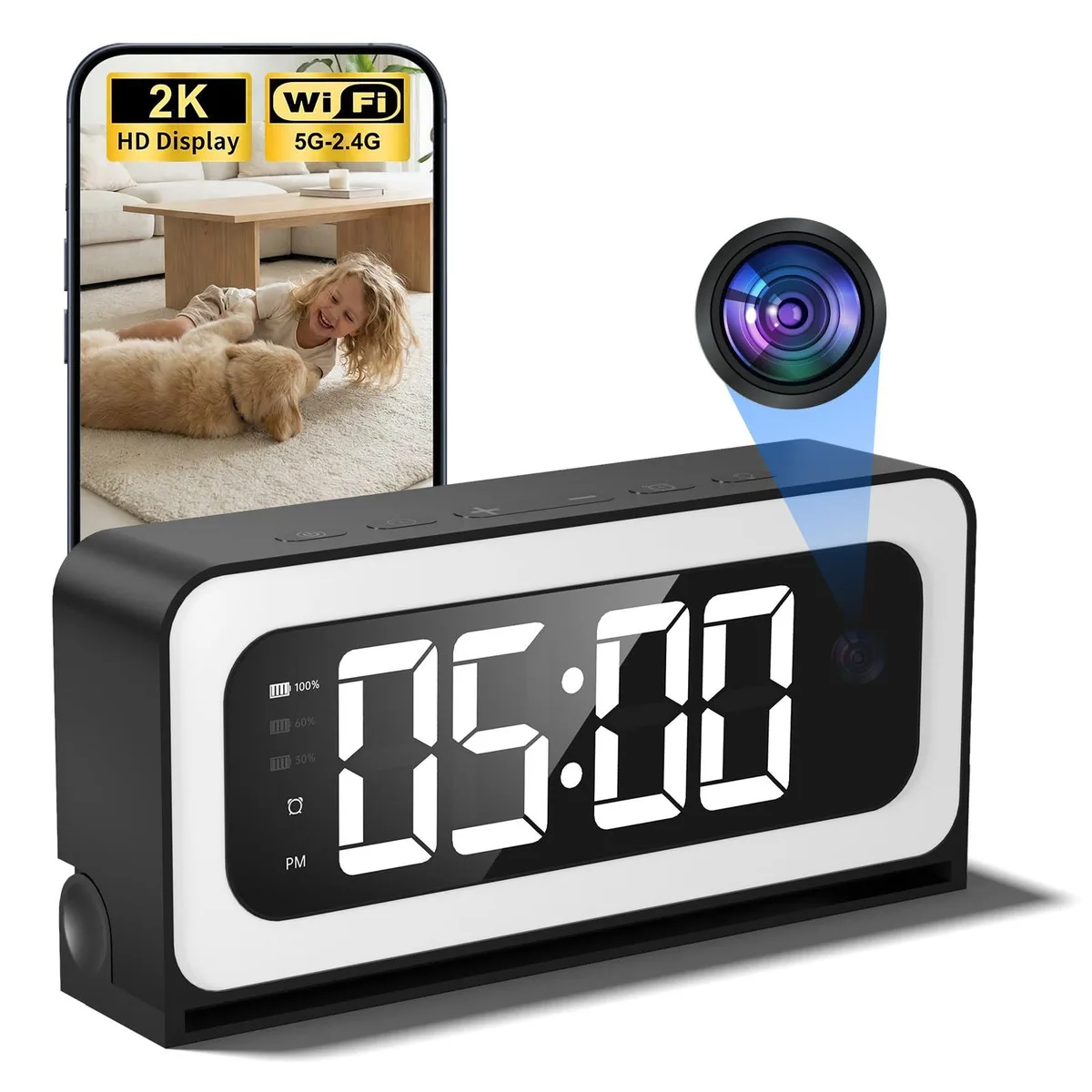 Clover FTWM-CP13WB 2K Wireless Surveillance Clock Camera 5G 2.4G 5200mAh — product photo