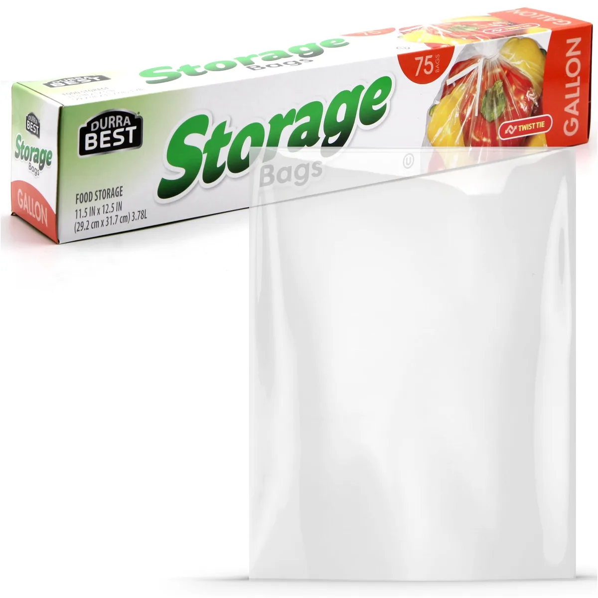 Clear plastic gallon food storage bags with twist ties, 75 count