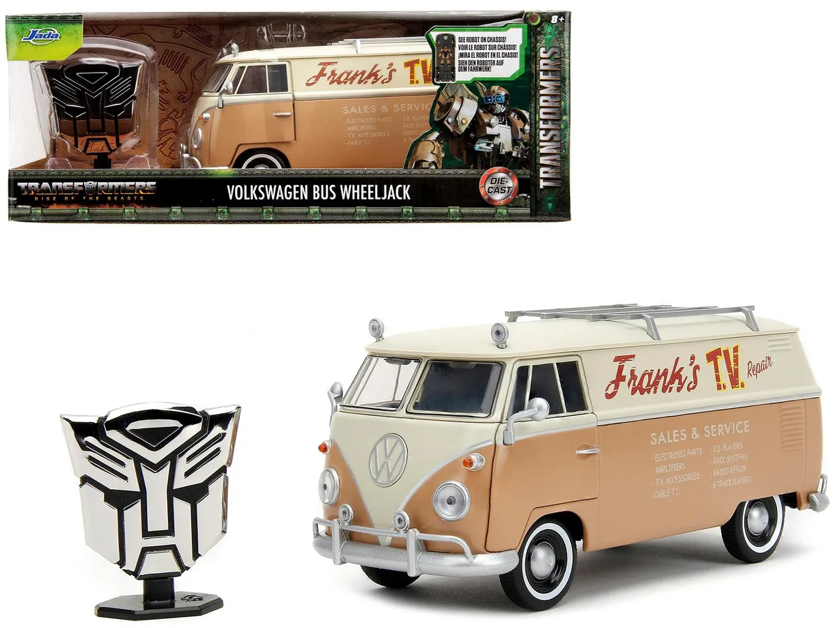Jada Jada Volkswagen Bus WheelJack Tan Beige Frank's TV Repair Transformers 2023 1/24 Diecast Hobby Collectible — product photo