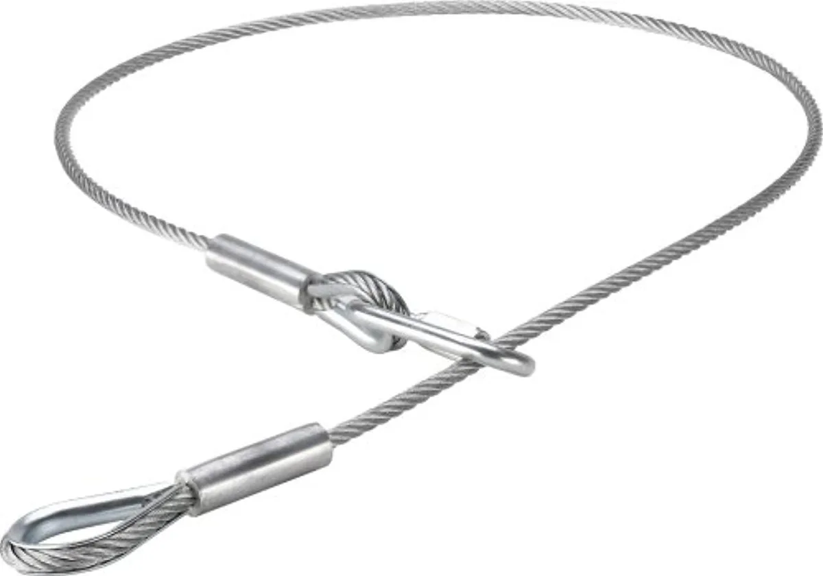Silver PVC-coated steel safety cable with locking D-ring, 3.4 ft long, 5.0 mm thick