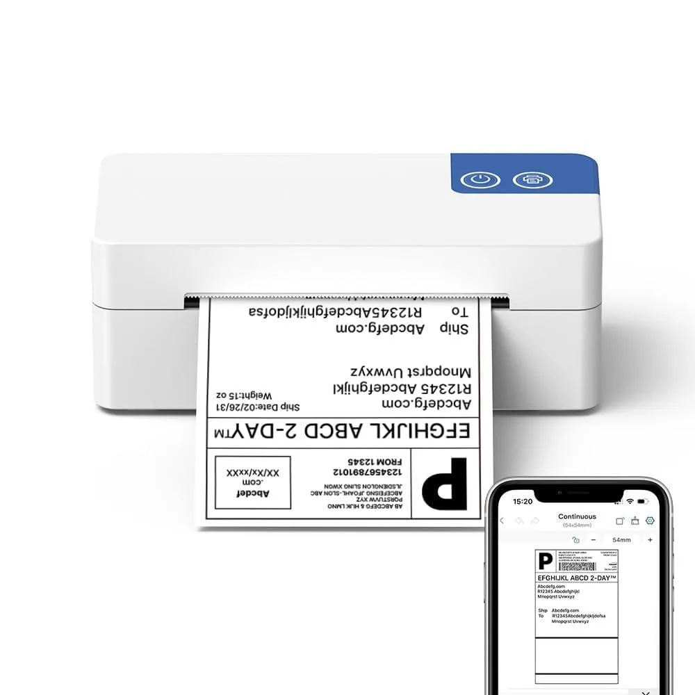 White rectangular thermal label printer with Bluetooth, prints 4x6 inch labels