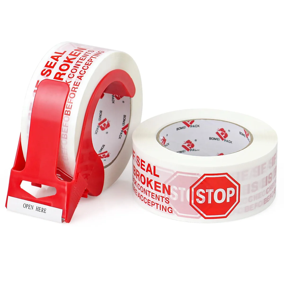  BOMEI PACK Printed Tape 02 Red 2 Rolls 110 Yards 2.4 mil with Dispenser — product photo