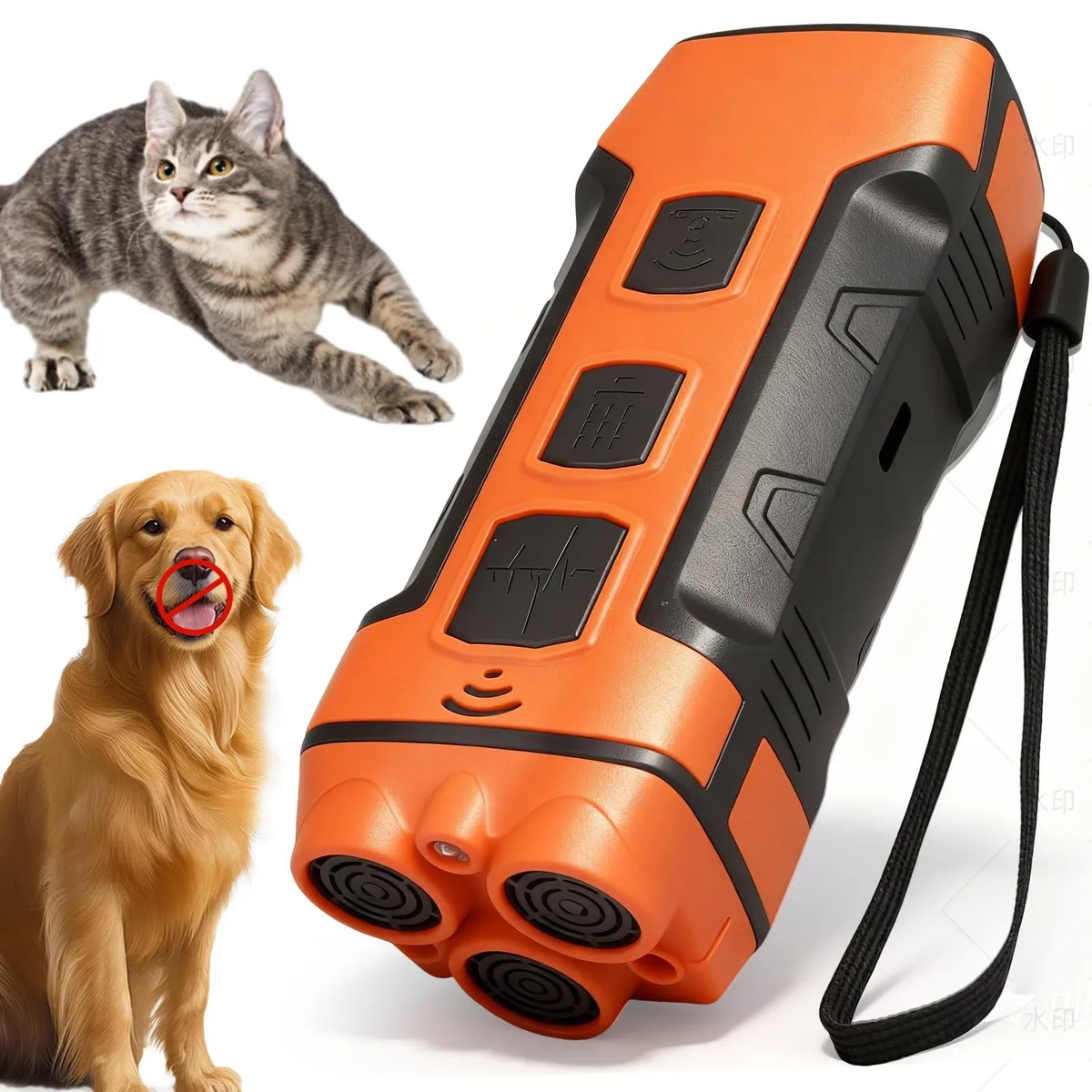 DNBeffulgent DNBeffulgent Ultrasonic Dog Bark Deterrent orange 32 ft 25kHz 2026kHz 2450kHz 480mAh USB-C — product photo