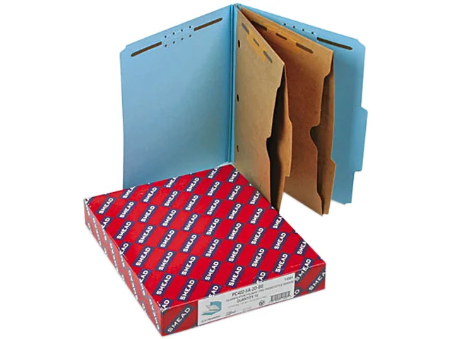 Smead Smead 14081 pressboard classification folder, letter, six-section, blue, 10/box — product photo