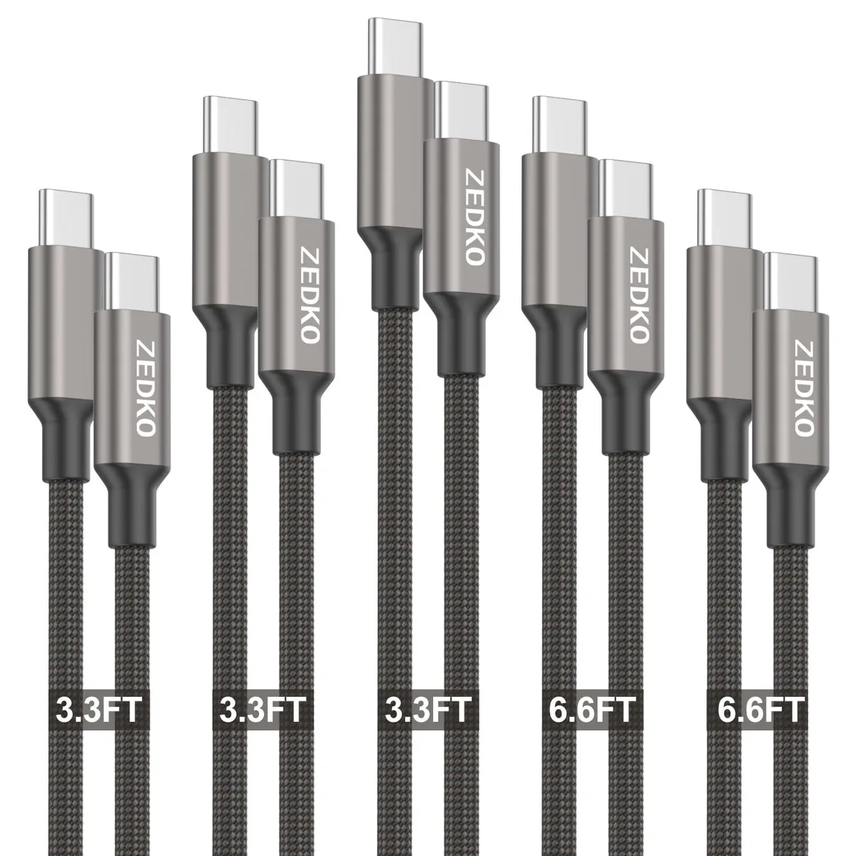  ZEIKOS Samsung Gala USB-C to USB-C Cable 5 Pack 3.3ft×3 6.6ft×2 60W — product photo