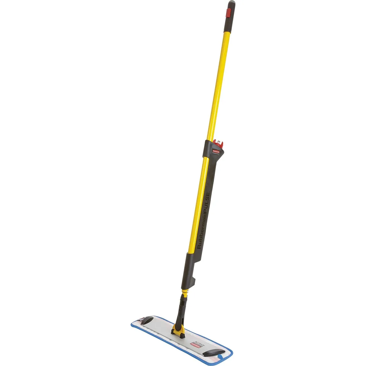 Yellow microfibre spray mop with aluminium handle and onboard reservoir, 55 inches long