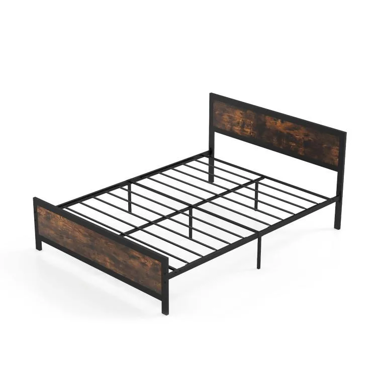 SlickBlue SlickBlue Metal Bed Frame with Headboard and Footboard Queen Size Rustic Brown — product photo
