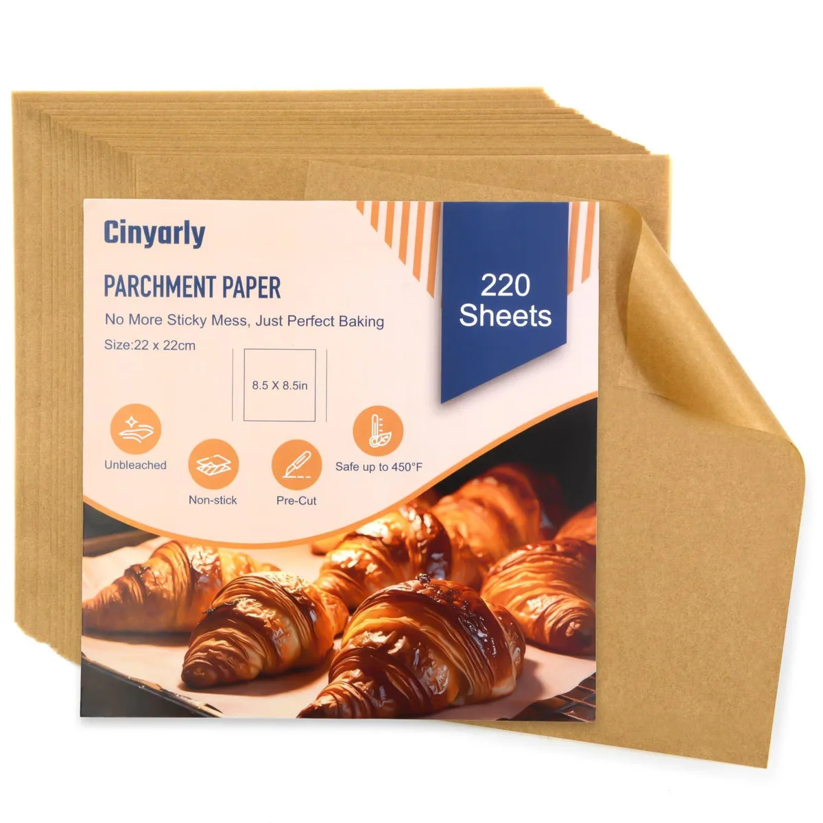 Stack of 220 square unbleached parchment sheets 8.5 inch