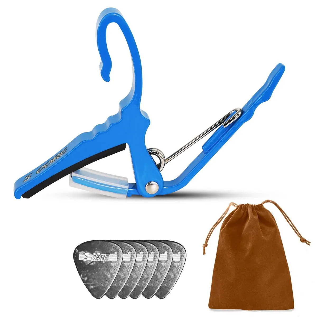 5 Core 5 Core CAPO AL BLU guitar capo with picks and bag — product photo