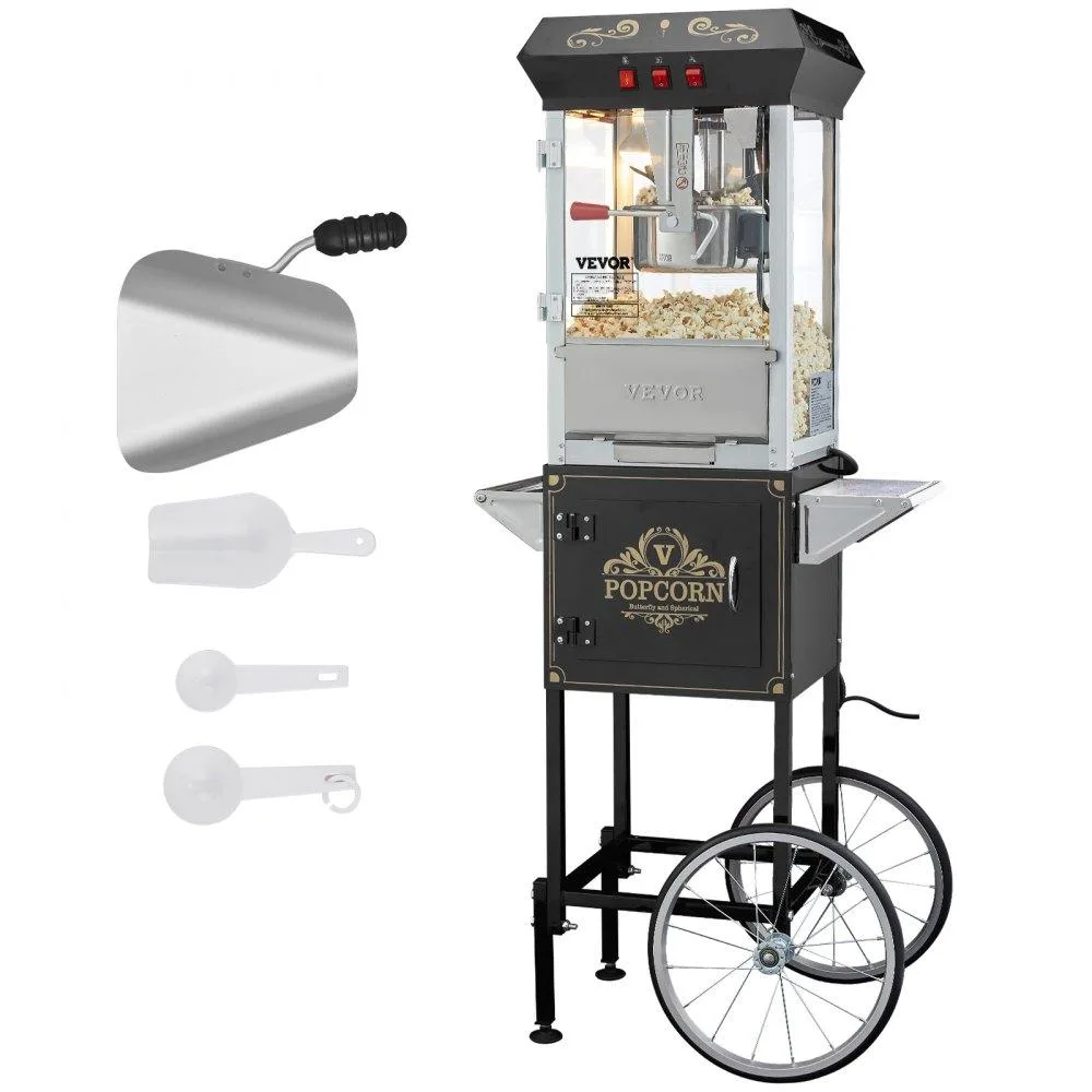 VEVOR VEVOR Popcorn Maker with Cart 850W 8oz 48 Cups Black — product photo