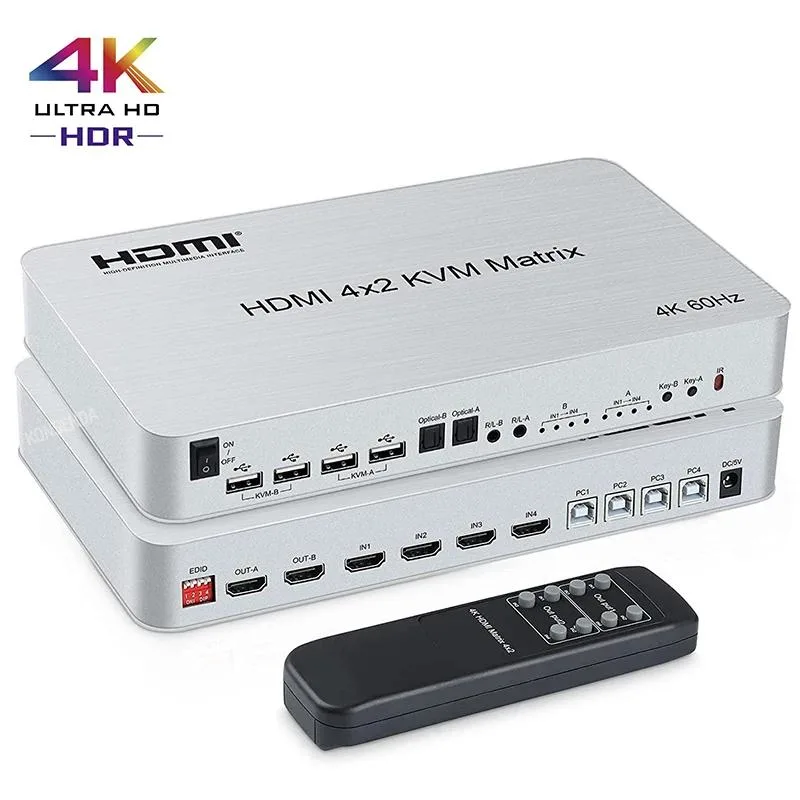 YINGHUA YINGHUA 4x2 HDMI KVM Matrix Switch 4K 60Hz Dual Monitor EU Plug — product photo