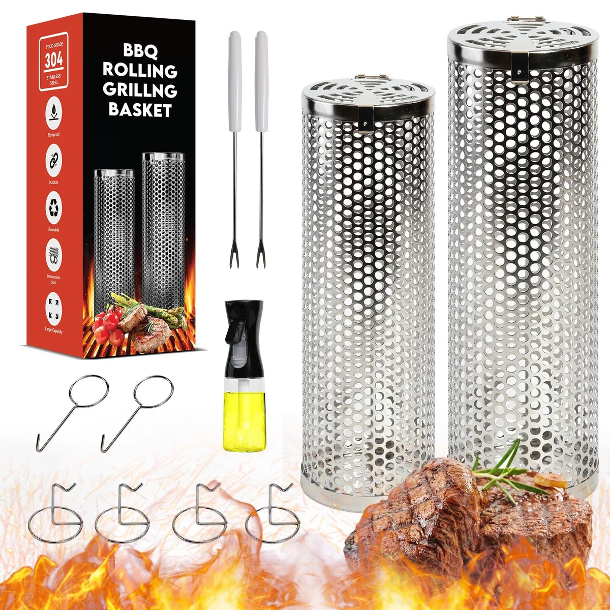  Healthy Living 304 Stainless Steel Grill Accessory 360° Rotation 2 PCS — product photo