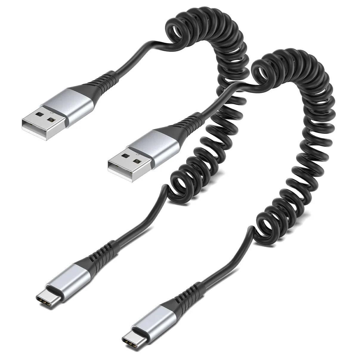 RUOCLRIS RUOCLRIS 2-Pack Coiled USB-A to USB-C Cable 12in 1.5-2ft 3A 480Mbps — product photo