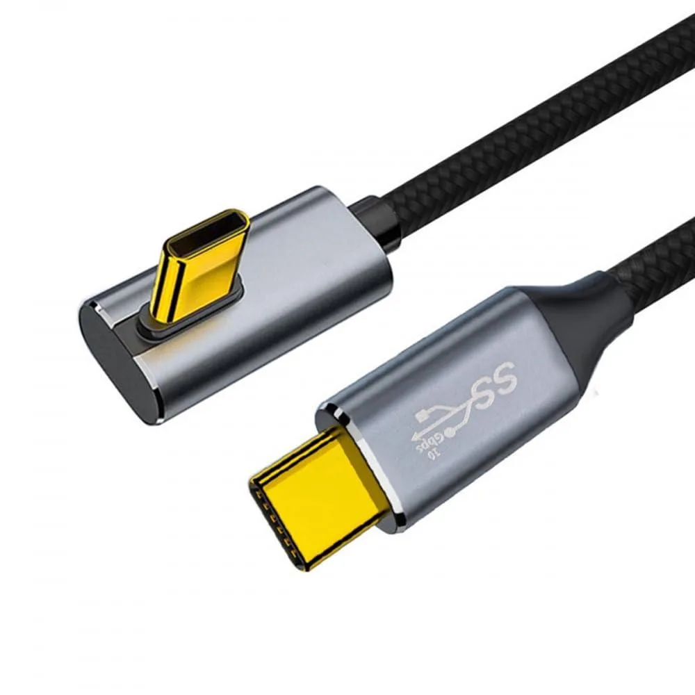 A one-metre USB-C cable with low-profile angled male connectors at both ends
