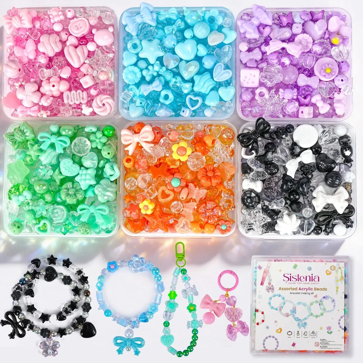  Sistenia SIS-CUTE-6C 480pcs Acrylic Jewelry Beads 6 Colors 3.5mm Hole — product photo
