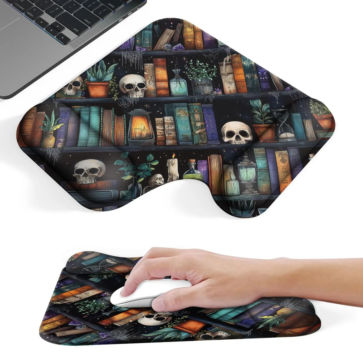  Mcapirivo WSMP006 Ergonomic Mouse Pad with Gel Wrist Rest 9x6in Gothic Bookshelf — product photo