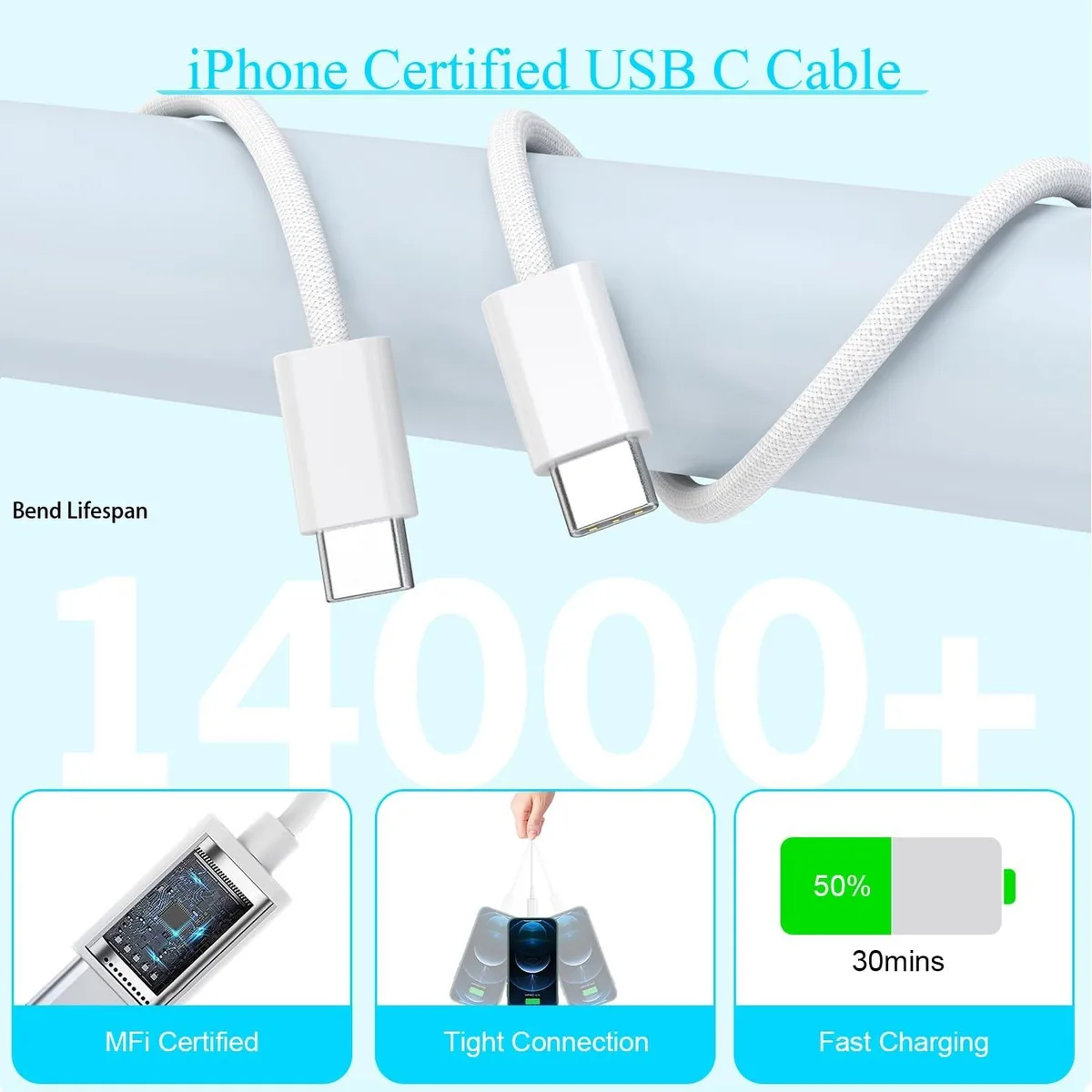 ALSEYE ALSEYE 20W USB C charger 2-pack 10ft woven cable — product photo