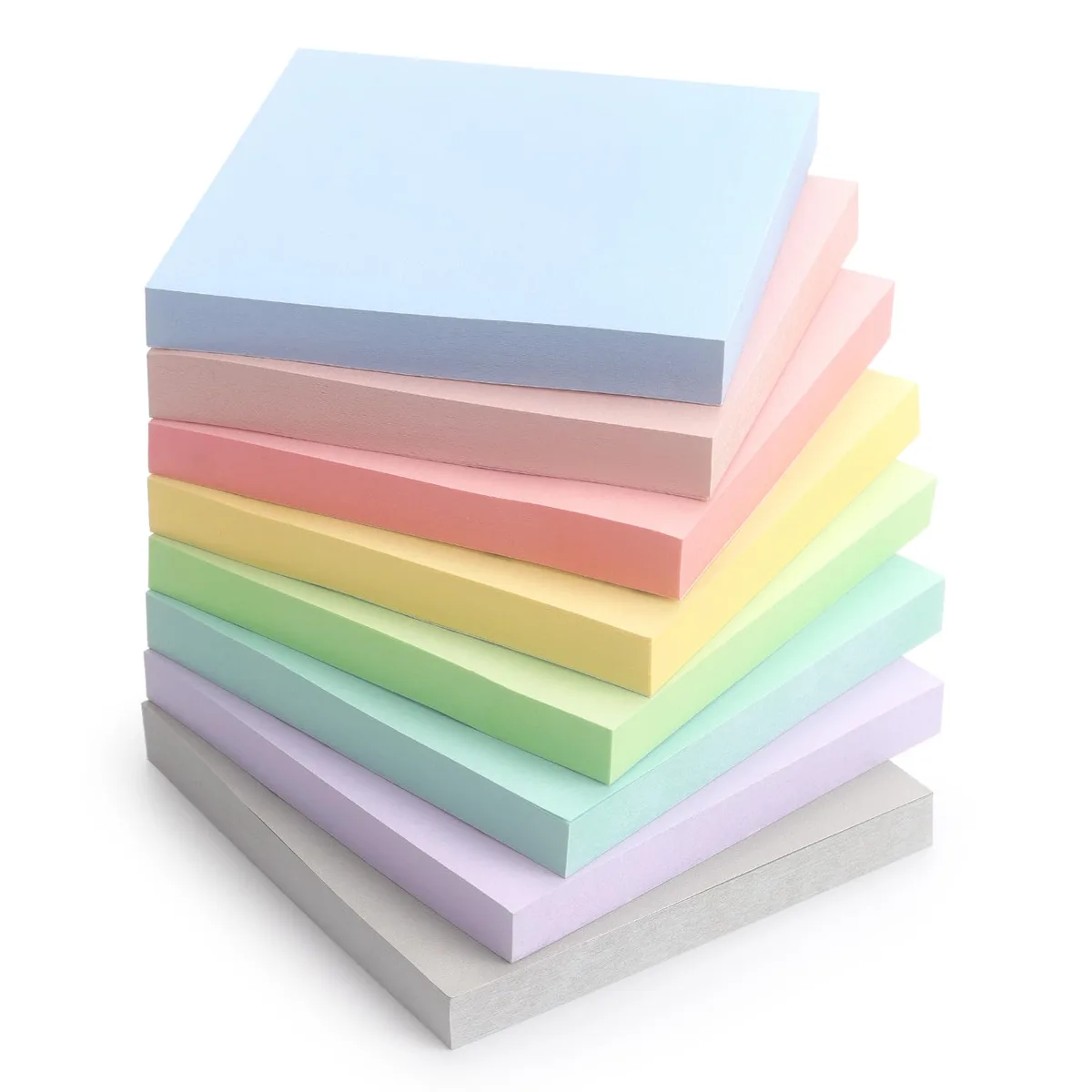 Eight square pastel sticky-note pads, 3 by 3 inches, light colours
