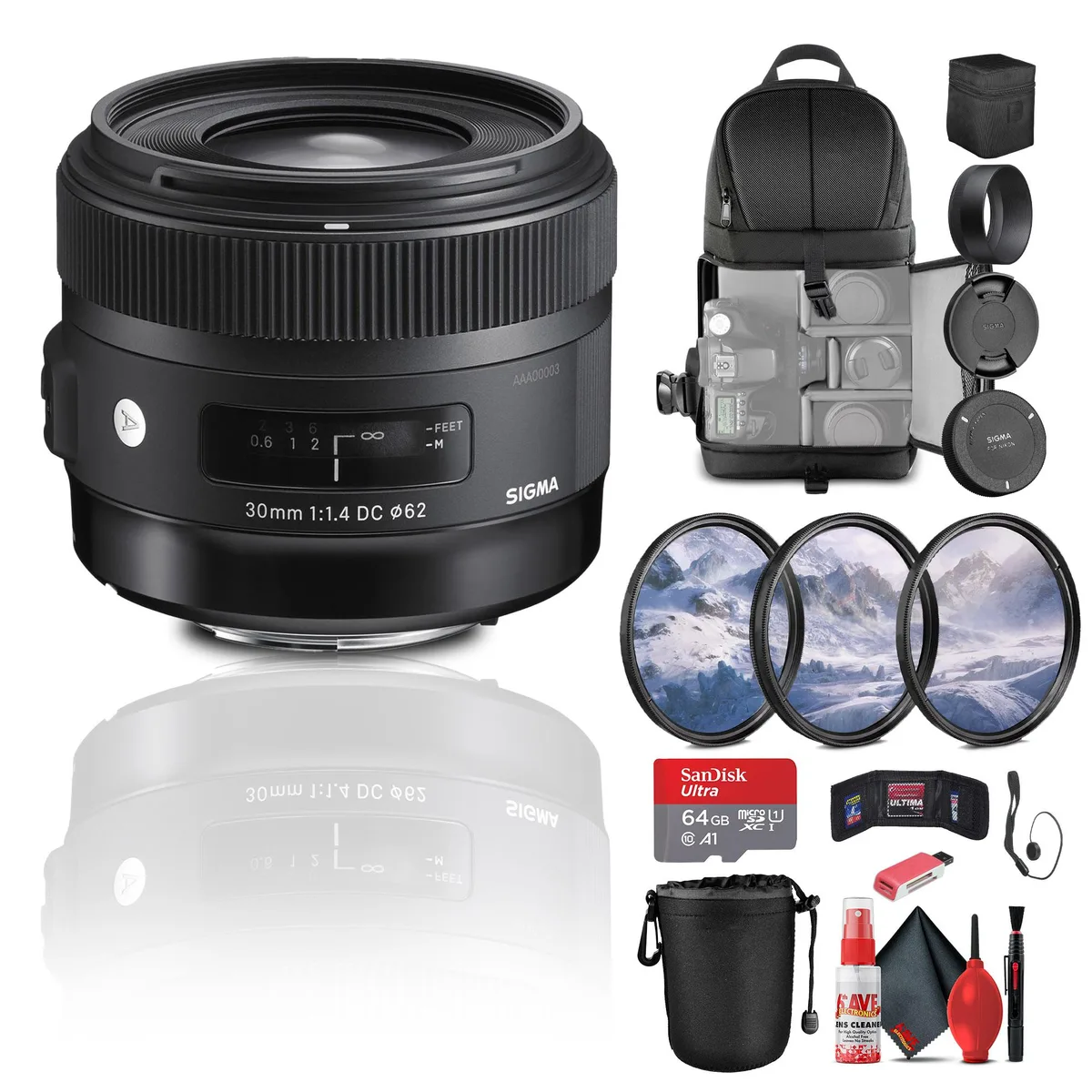 SIGMA Sigma 30mm f/1.4 DC HSM Art Lens for Nikon F Bundle — product photo