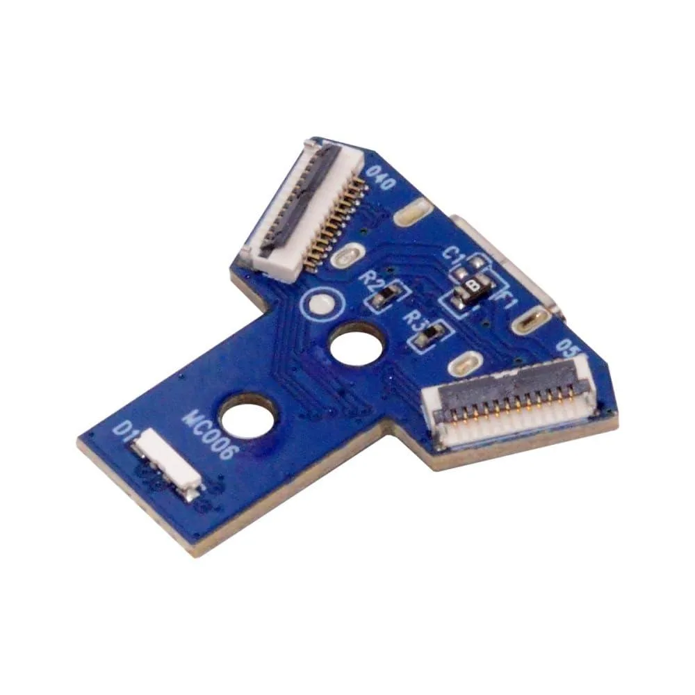 Small green circuit board with USB-C port and solder pads for controller repair