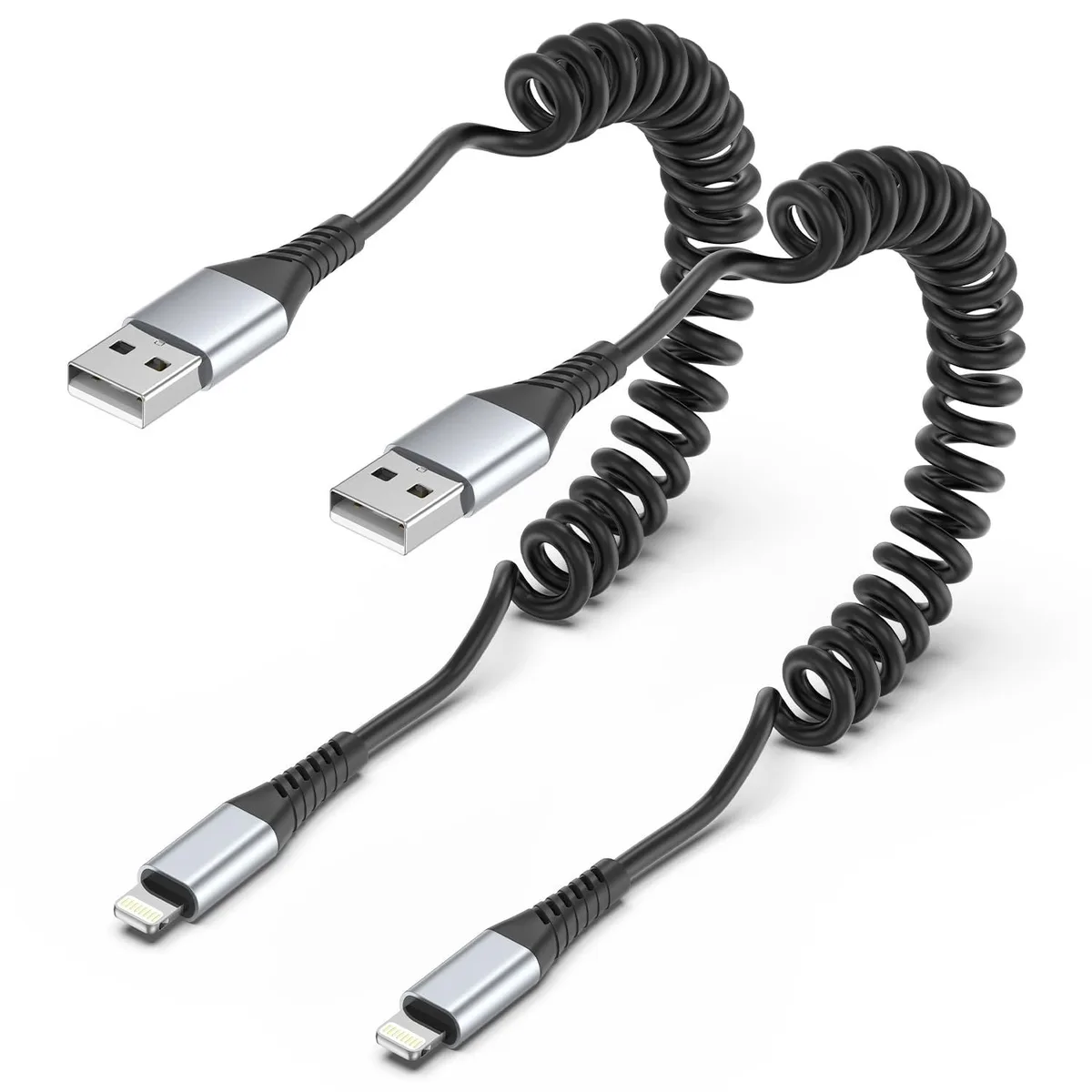 Mobee Mobee Coiled Lightning Cable 2 Pack Retractable USB to Lightning Charger — product photo
