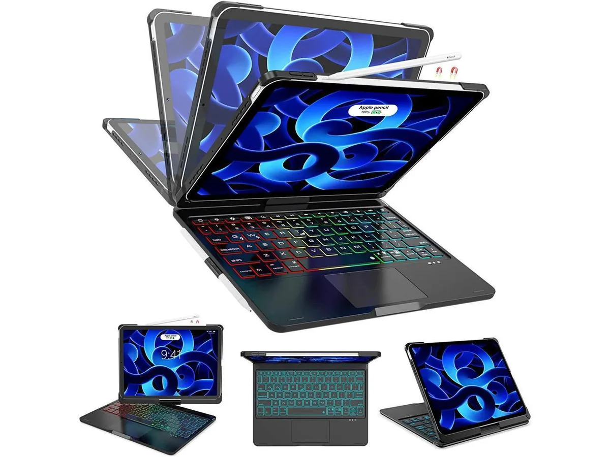 Black keyboard case with backlit keys trackpad and pencil holder for 10.9 inch iPad 2022
