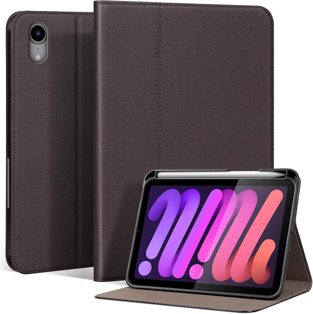Kootion Kootion Genuine Leather Case for iPad mini 7 (2024) &amp; mini 6 (2021) Dark-Brown — product photo