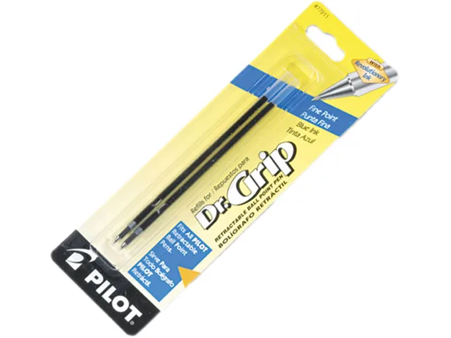 Two blue fine-point ballpoint refills in clear plastic packaging