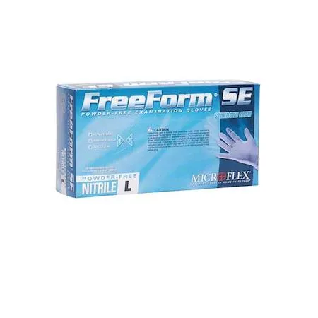 Blue nitrile exam gloves with textured fingertips, powder-free