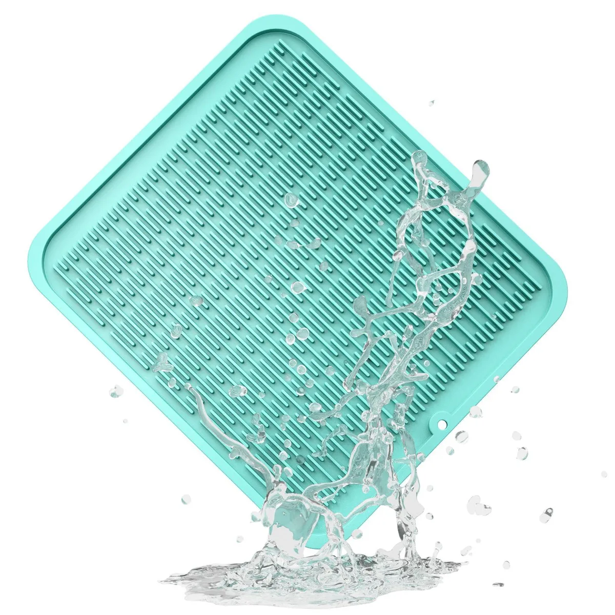 Mint green silicone drying mat 16 by 18 inches with raised ridges