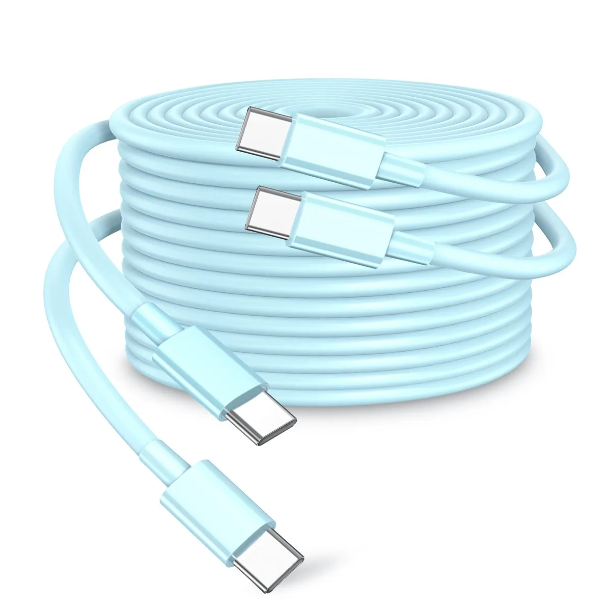 Two light blue USB-C to USB-C cables six feet long with metal connectors