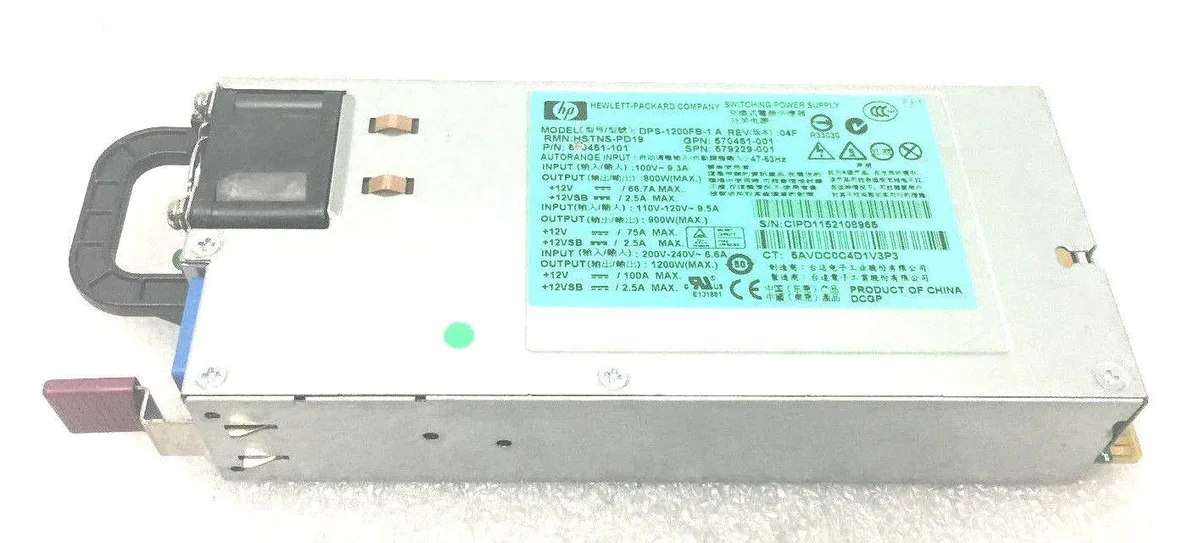 HPE HPE DPS-1200FB-1 A 1200W server power supply 579229-001 — product photo
